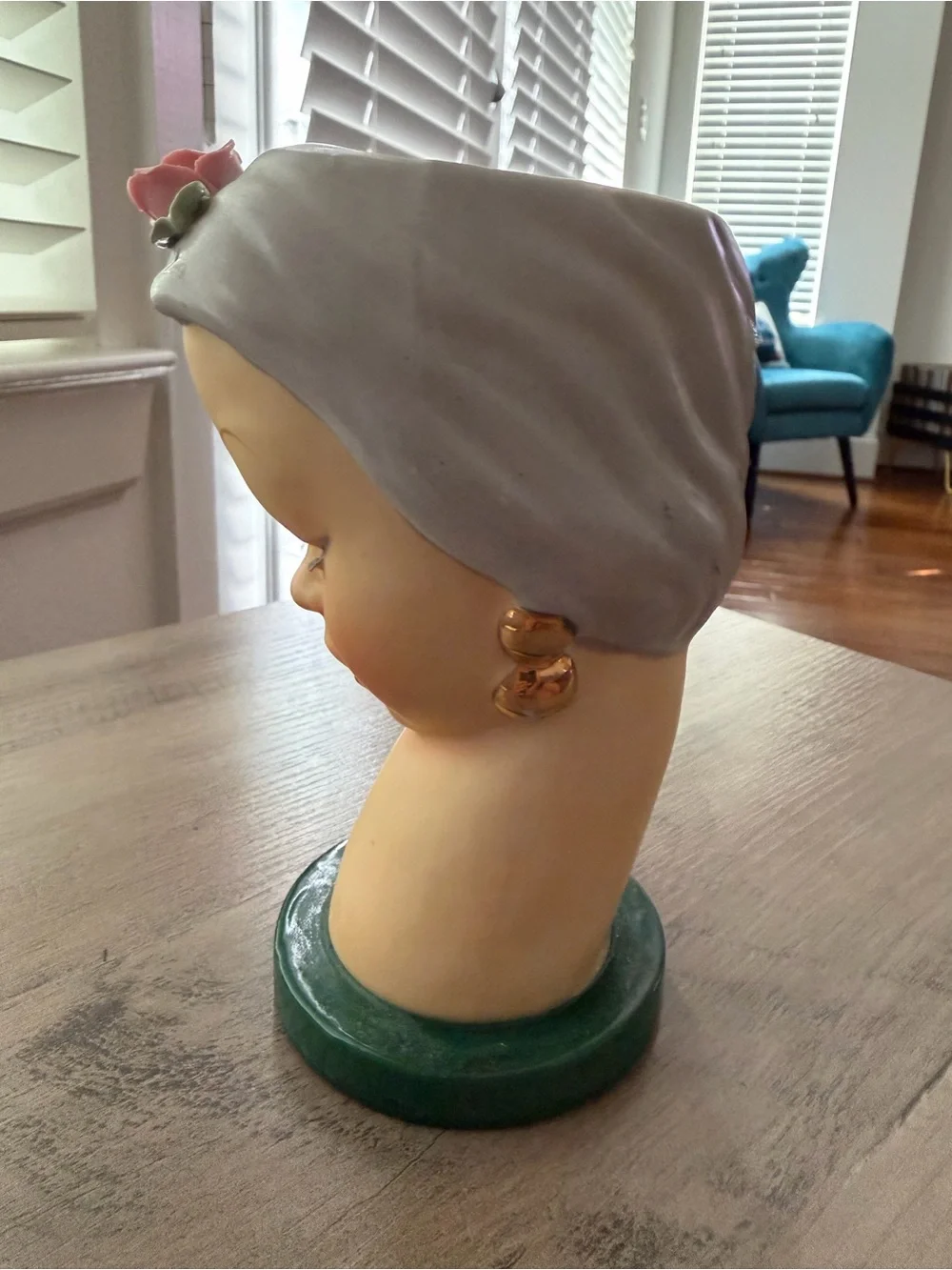 Vintage Ucagco Head Vase: Handpainted Ceramic Lady with pink rose